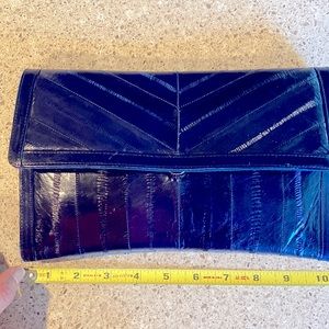 1980 Eel Skin Clutch Purse. Very dark navy blue.